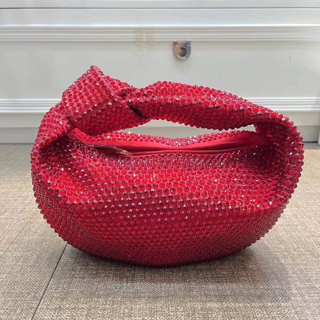 Luxury Designer Knotted Crsytal Rhinestone Diamond Cloud Bag Women's Handbag Bling Shiny Evening Bag Dinner Party Clutch Purse