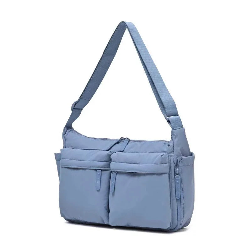 Waterproof Nylon Crossbody Bag, Multi Zipper Casual Shoulder Pack,Adjustable Strap Large Capacity Satchel for Men Women Commute