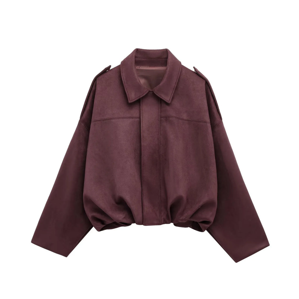 2025 autumn winter women bomber jacket bat sleeve zipper loose suede texture casual top European American style