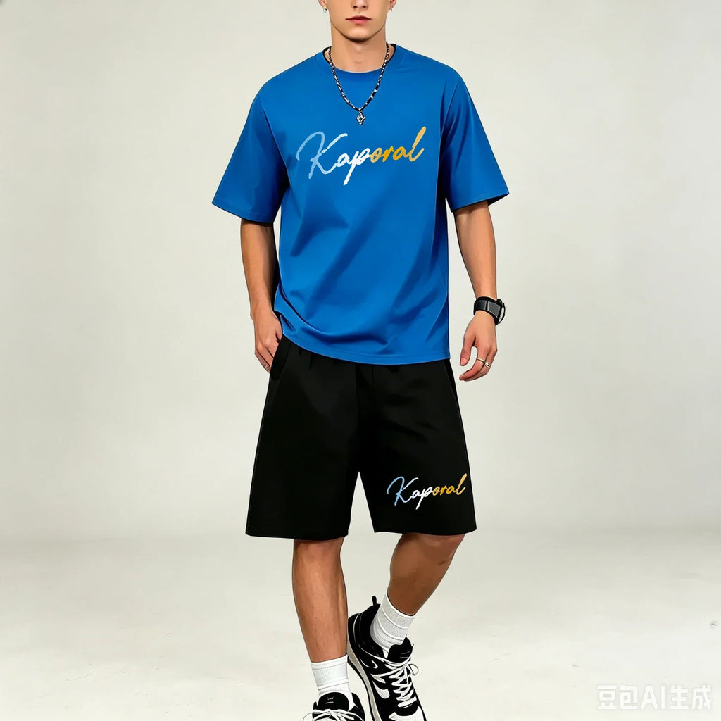 Men T‑Shirts Sets Loose‑Cut 2‑Piece Outfit Breathable Sweat‑proof T‑Shirts Sets Hot‑selling Casual Sport Suit For Men Daily Wear