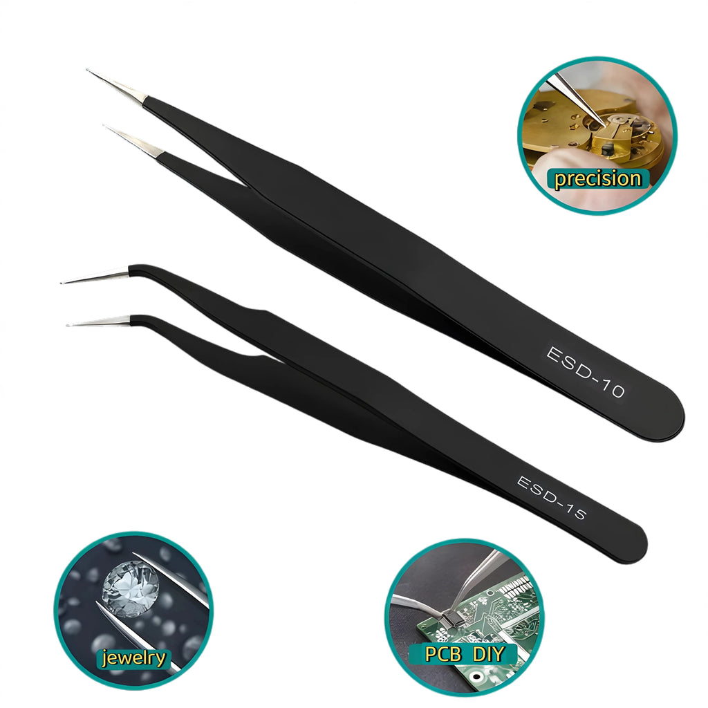Circuit Board Repair, Stainless Steel Tweezers, Black, Bird's Nest Screening, Eyelashes, Nail Art Sequins, Bean Beads DIY Tool