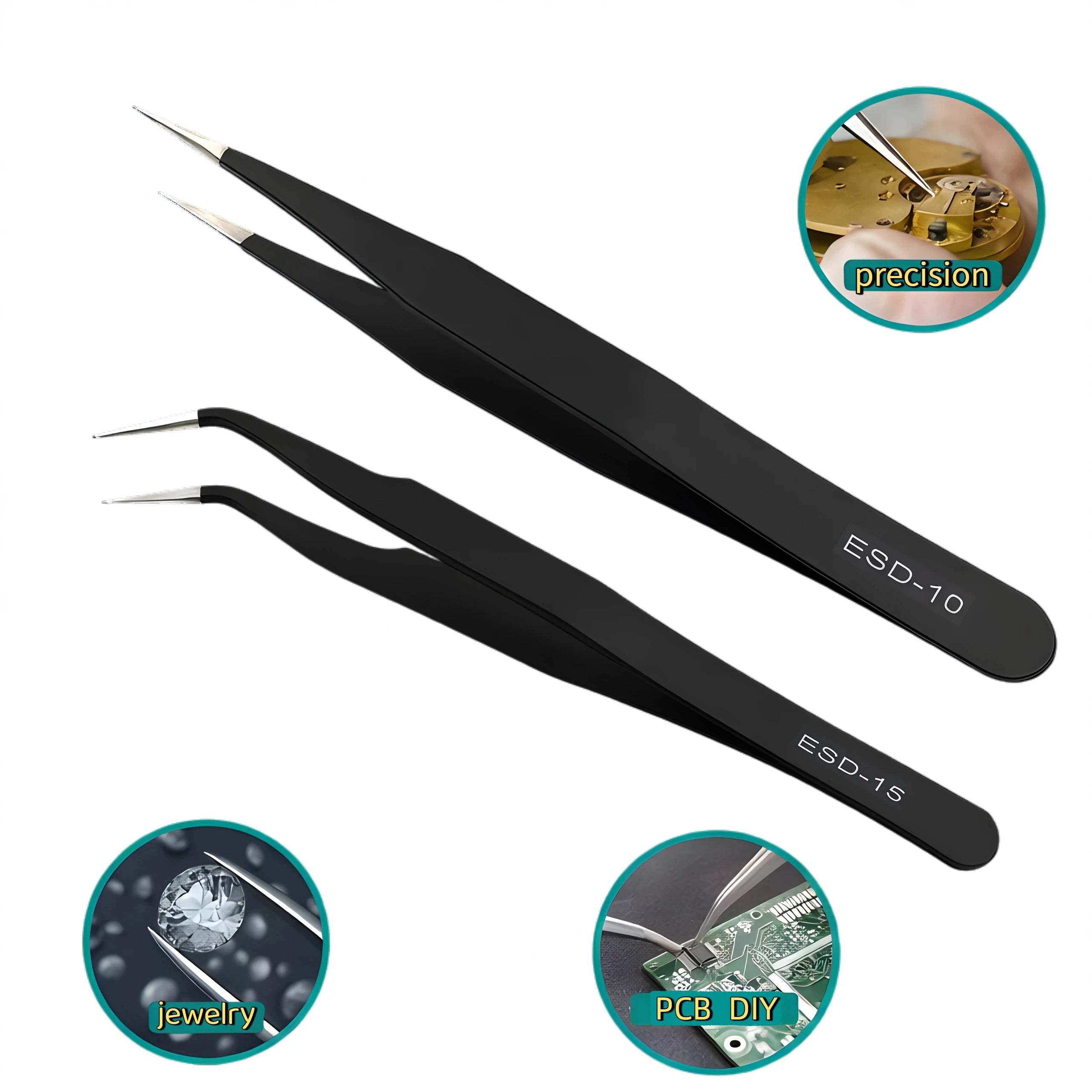 Circuit Board Repair, Stainless Steel Tweezers, Black, Bird's Nest Screening, Eyelashes, Nail Art Sequins, Bean Beads DIY Tool