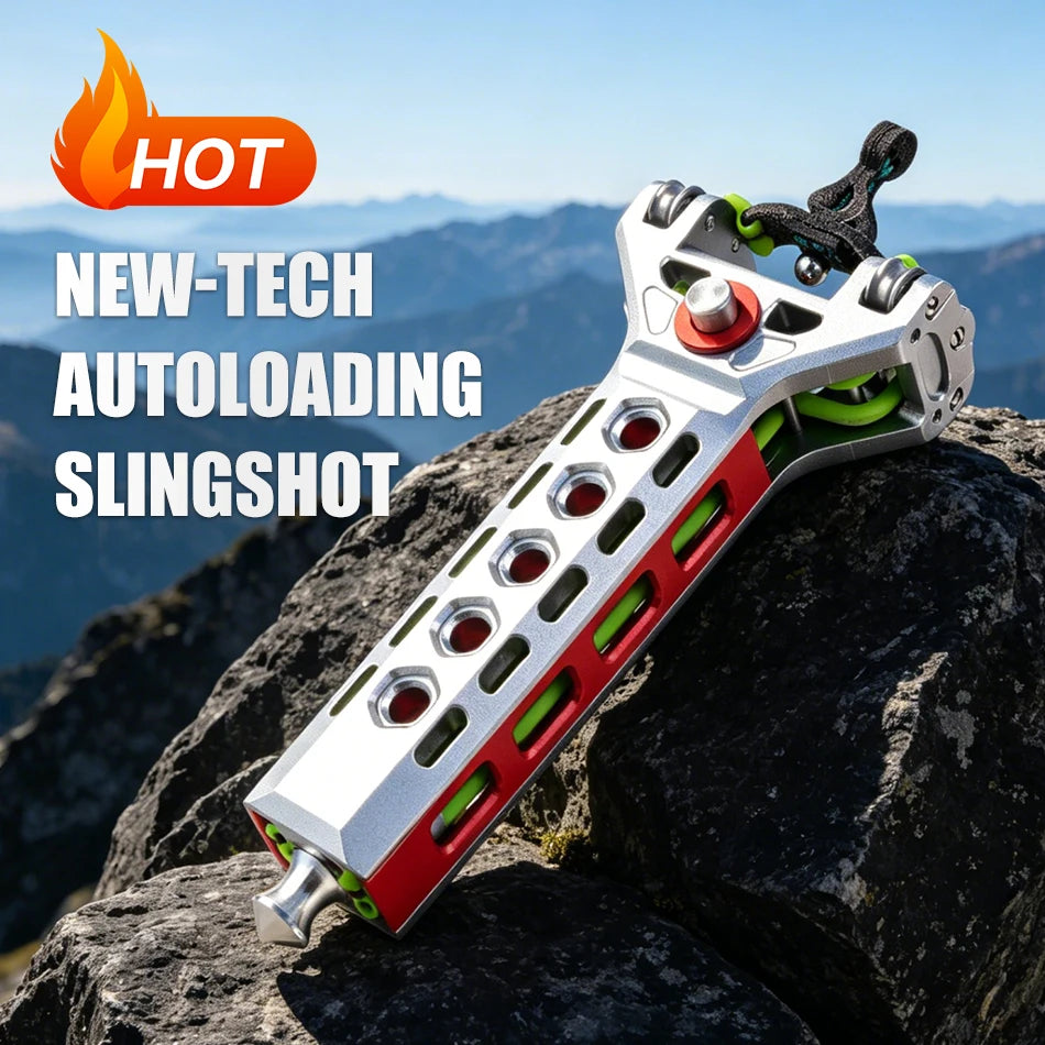 8-round Rapid Fire CNC Aluminum Slingshot with Automatic Magnetic Suction for Outdoor Hunting and Shooting Competition
