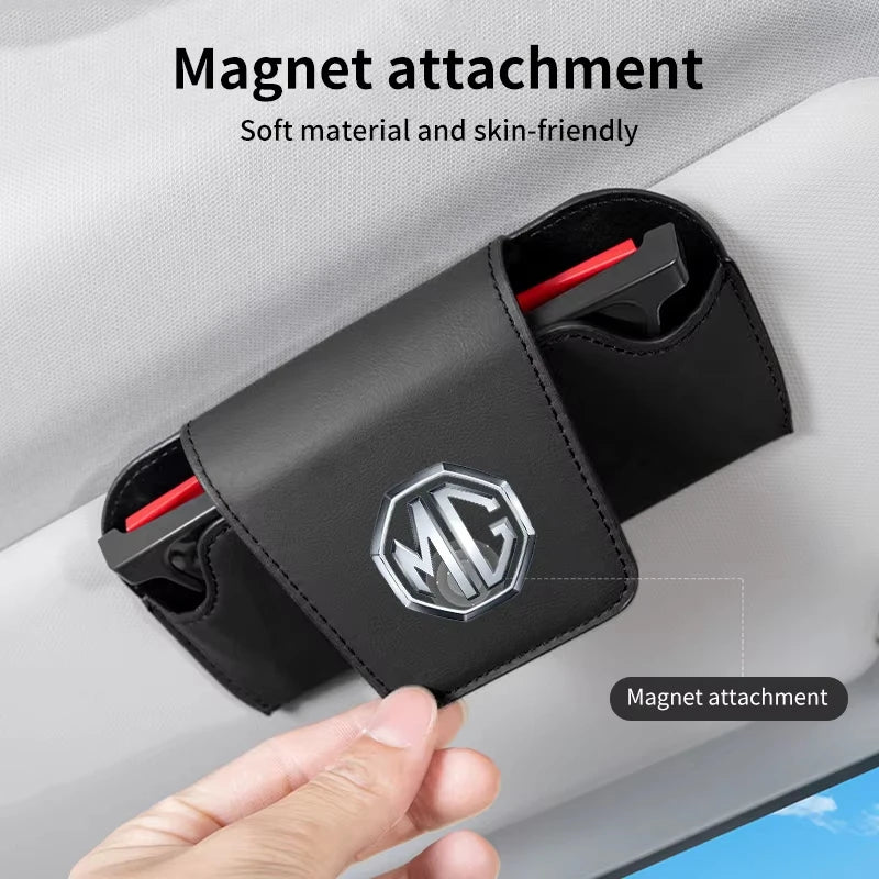 Leather Car Sun Visor Clip Glasses Case Sunglasses Storage Box Holder For MG ZS MG4 EV MG5 MG HS MG3 MG6 Interior Accessories