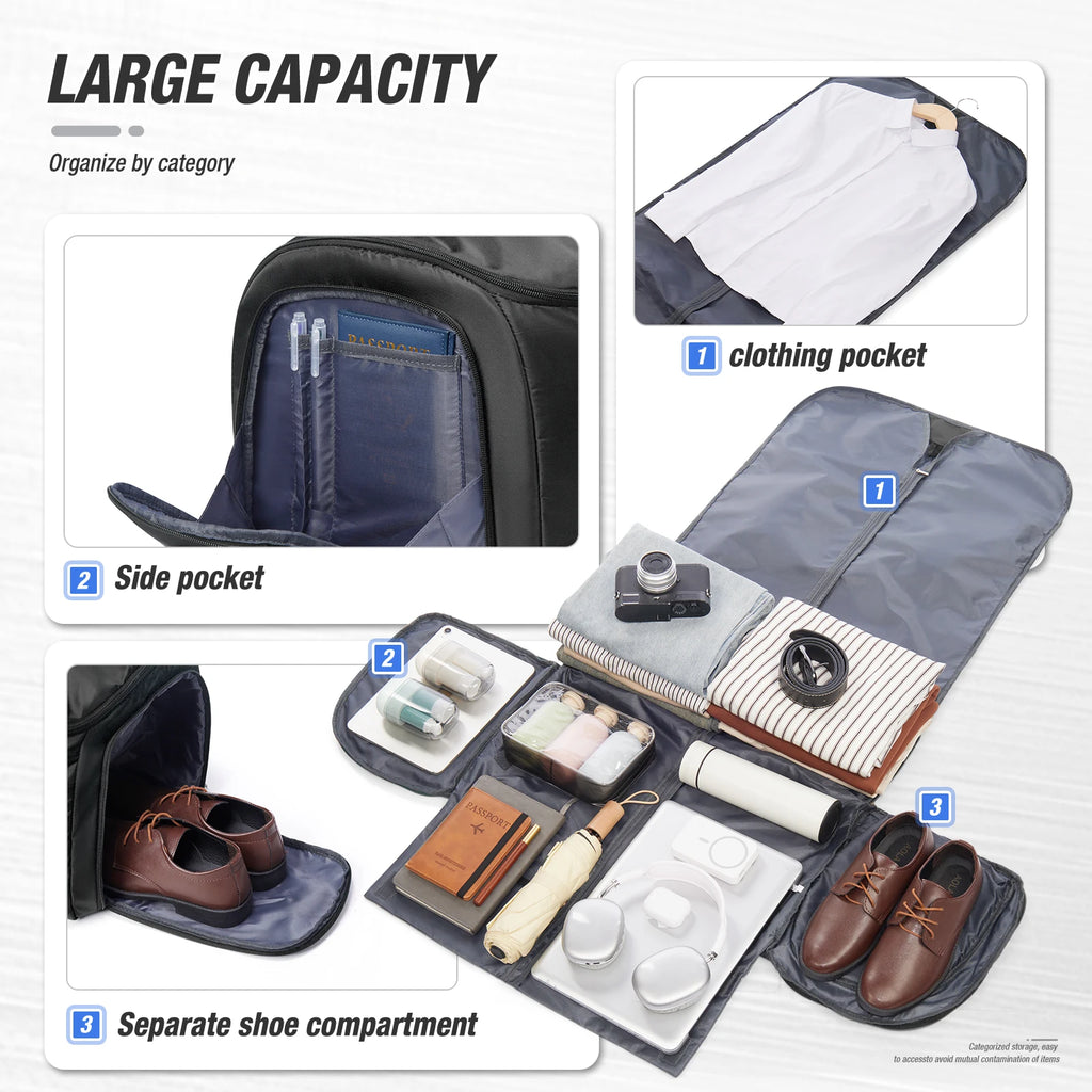 Travel Bag for Men, Convertible Carry on Garment Duffel Bag,Weekender Bag Hanging Suitcase Suit Business Travel Bag Clothing Bag