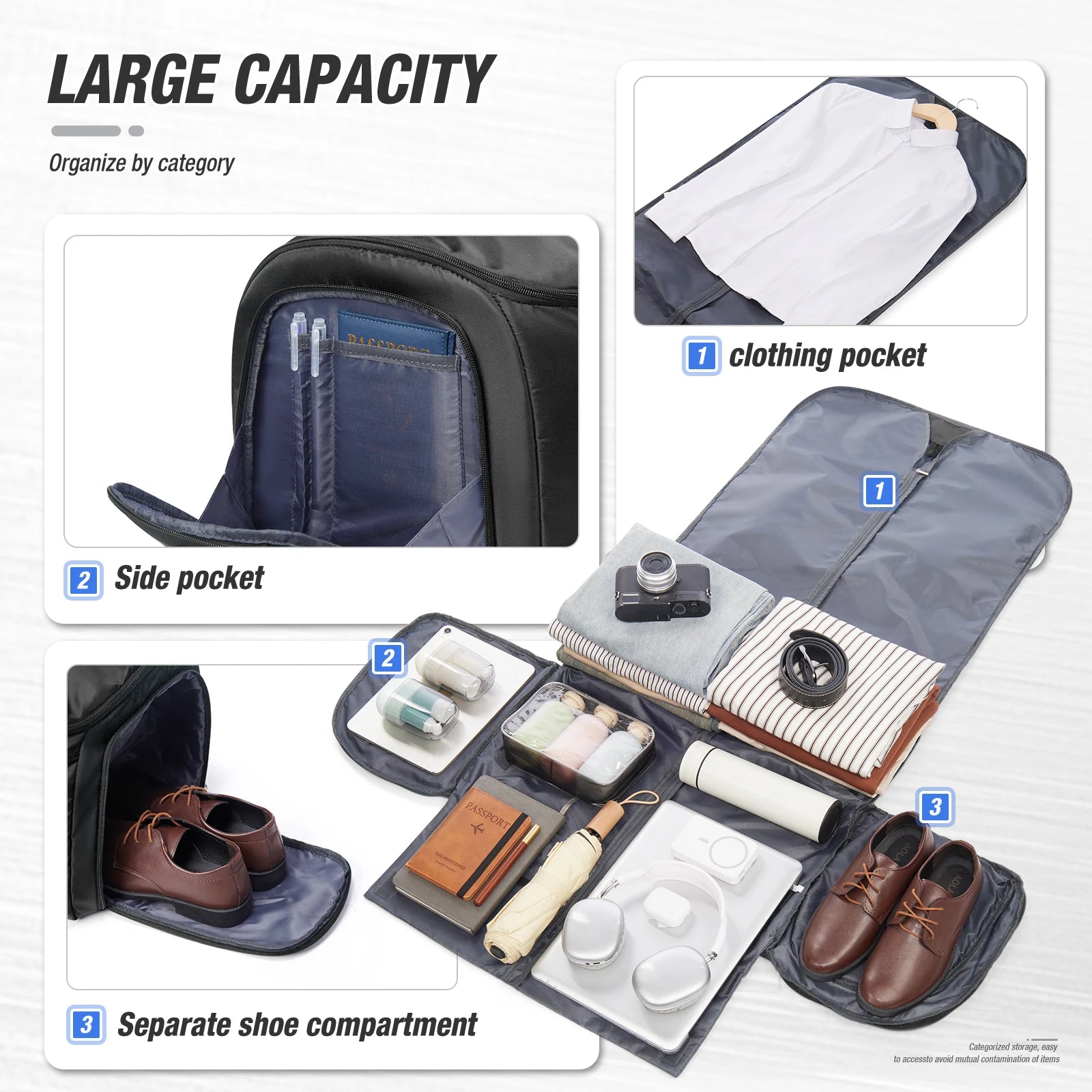 Travel Bag for Men, Convertible Carry on Garment Duffel Bag,Weekender Bag Hanging Suitcase Suit Business Travel Bag Clothing Bag