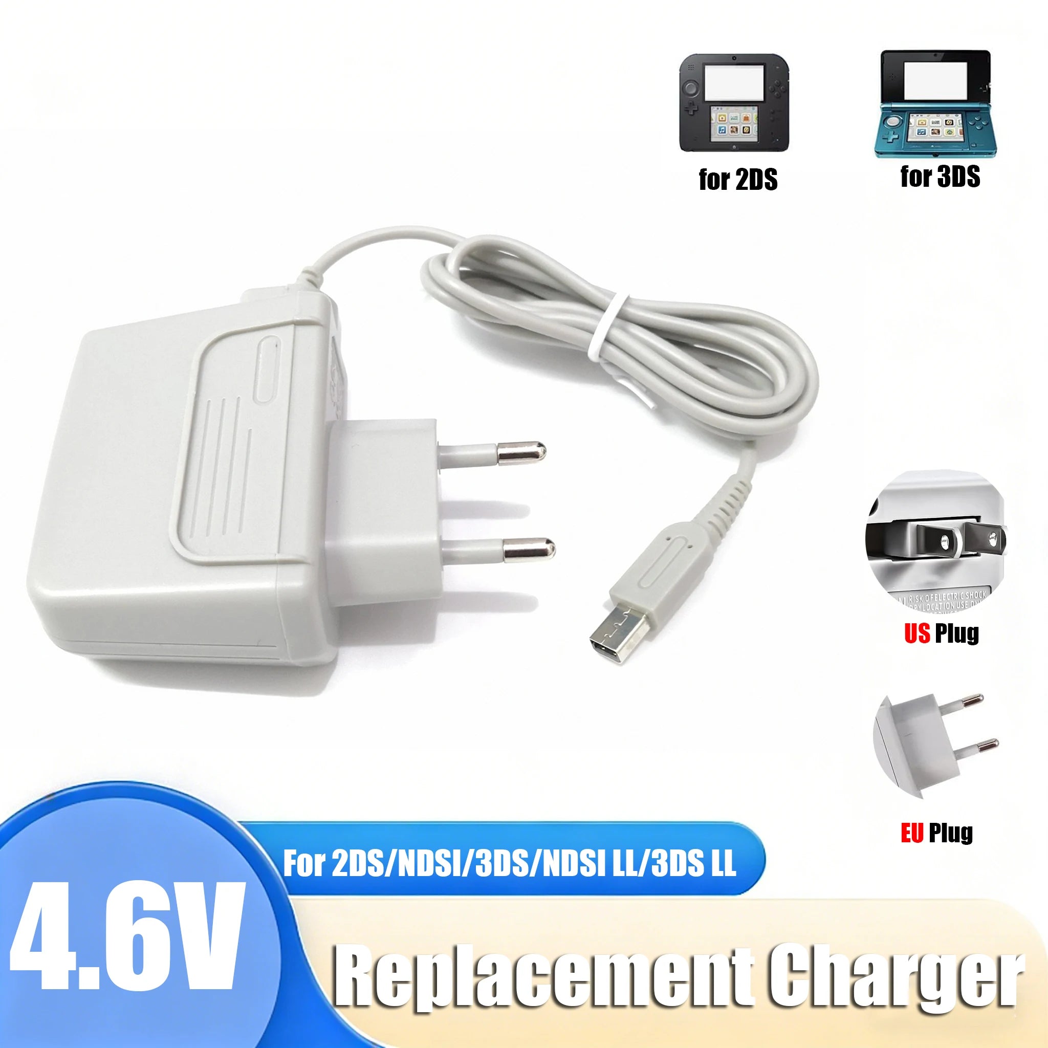 AC 100-240V Games Replacement Charger For 3DS XL LL/3DS/3DS /2DS 2DS/NDSI NDSI XL EU US Plug DC 4.6V Power Supply