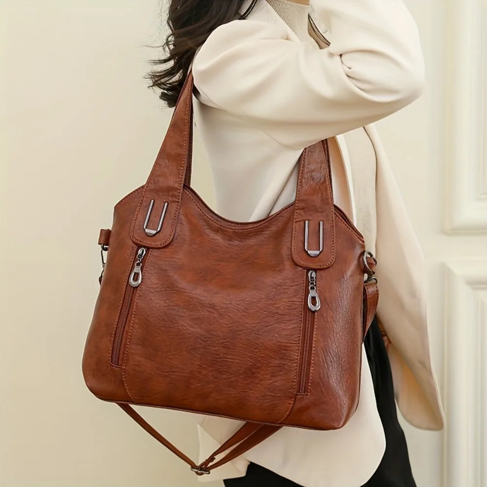 New Women Large Capacity Tote Bag Leather Shoulder Handbag with Removable Strap Fashion Casual PU Crossbody Bag Shoulder Bags