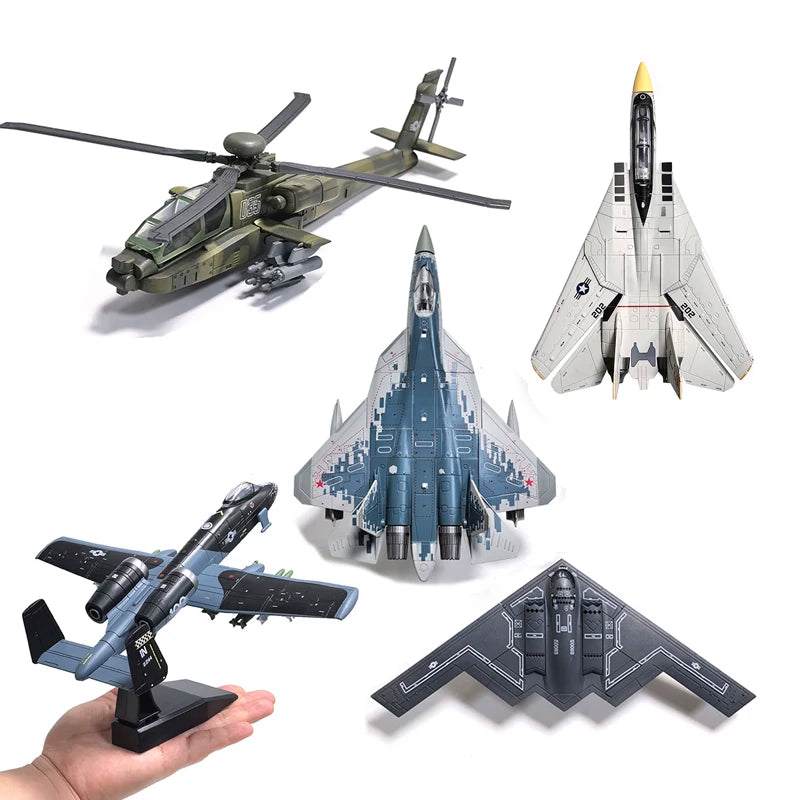 Assembly Toy Plane Model B-2 Er F22 A10 SU57 Fighter AH-64 Helicopter Aircraft Building Blocks Toy Military Collection Gift