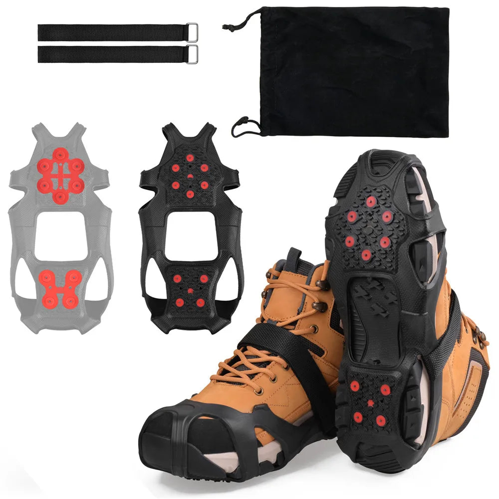 Ice Cleats for Shoes and Boots Tungsten steel 10 Studs Big size Anti Slip crampons for hiking boots snow shoes for women/men