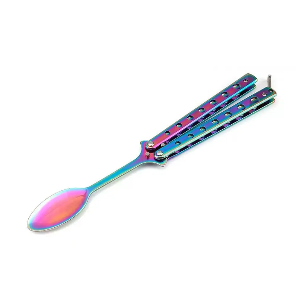 Durable Stainless Steel Butterfly Folding Spoon Fork Practice Training Outdoor Camping Tableware Balisong Training Tool