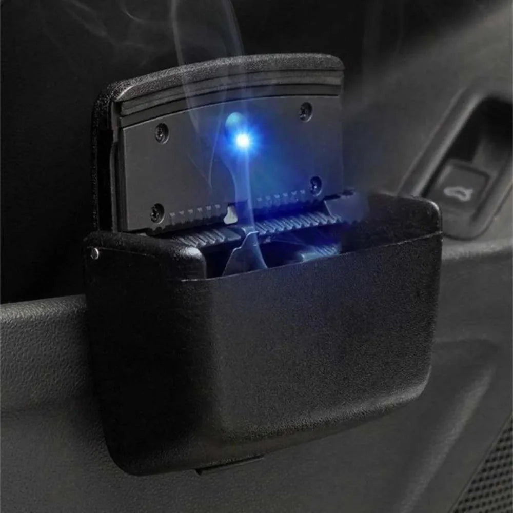 Mini Car Trash Bin With Led Lights Auto Cigarette Smokeless Portable Ash Tray With Cover Creative Multi-function Car Storage