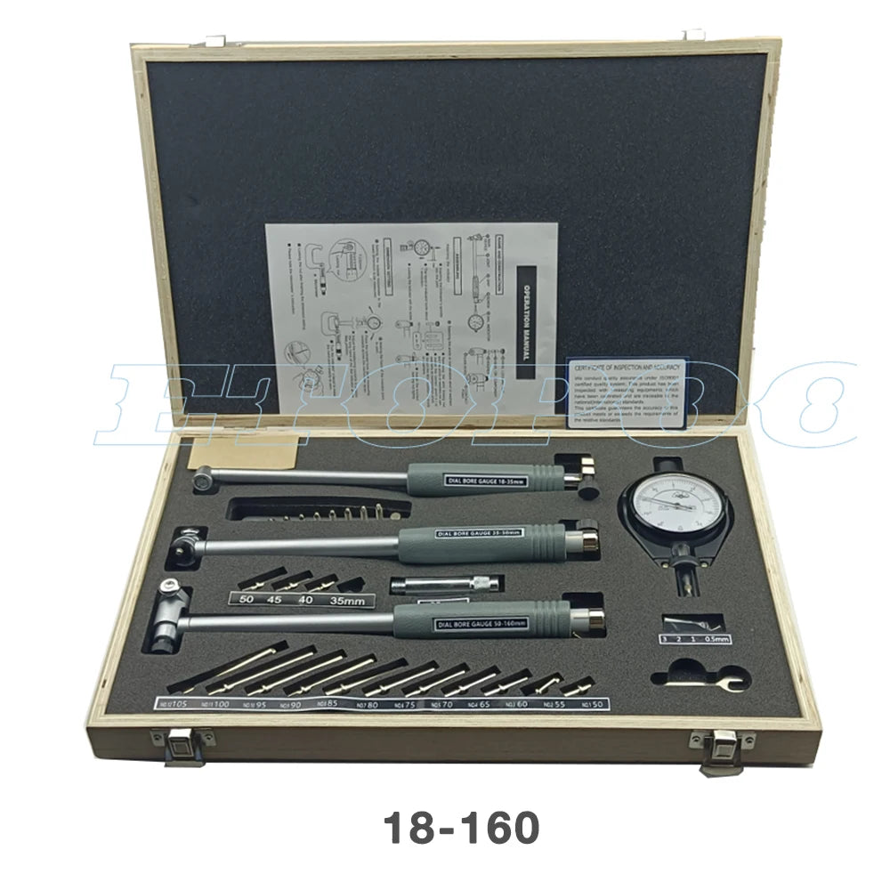 3PCS/SET 18-160MM Deep Engine Hole Measurement 0.7-6" 0.0005" Dial Bore Indicator Gauge