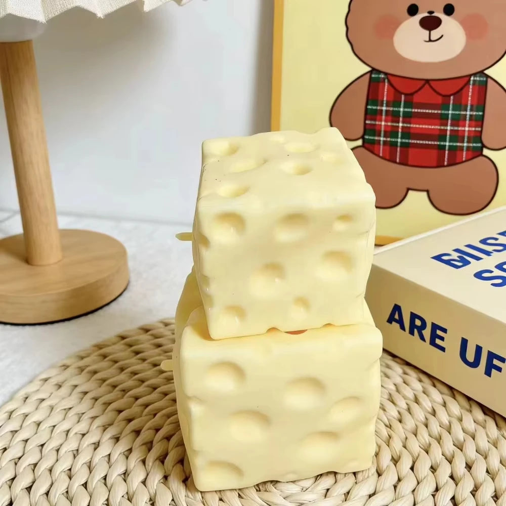 1Pc Jumbo Cheese Cube Stress Ball Big Cheese Shapeable Squeeze Ball Non-Bounce Fidget Toy ASMR Sensory Anti-Stress Festival Gift