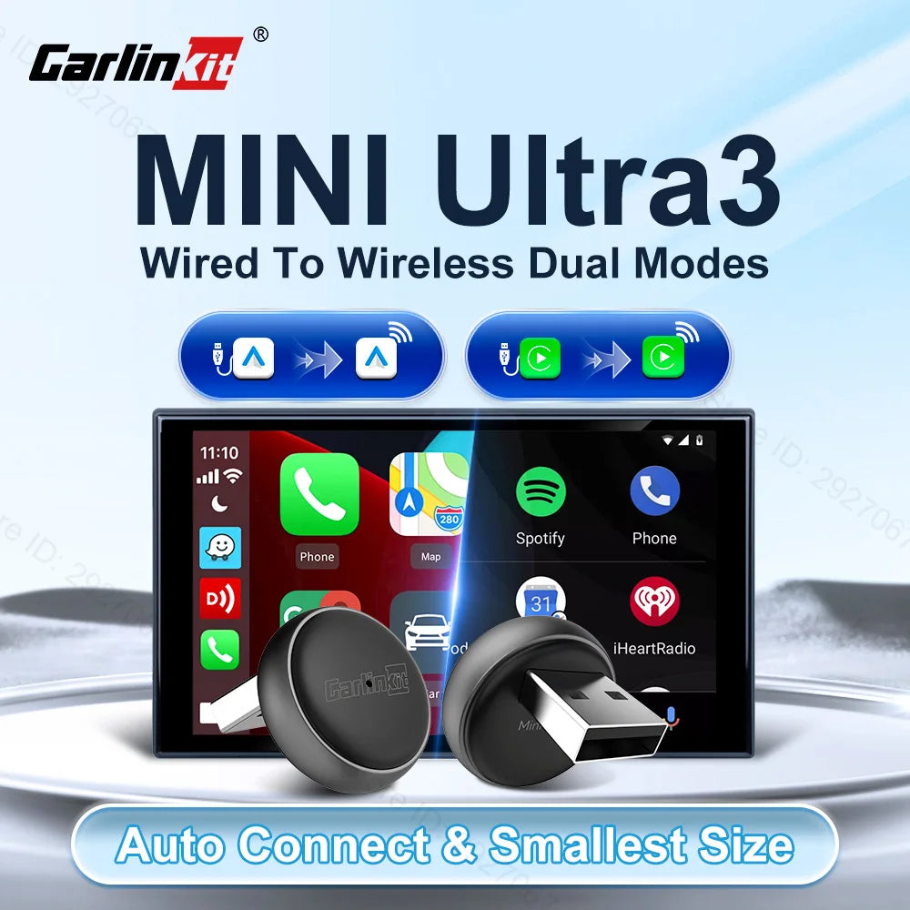CarlinKit Mini Ultra3 Wireless Carplay Adapter Android Auto USB Dongle 5G Hz WiFi Auto Connect for OEM Car Wired to Wireless