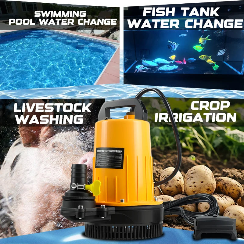 Portable Submersible Clean Water Pump with 10M Water Pipe Aquarium Irrigation Household Pumping Pump For Dewalt 20V Battery Pin