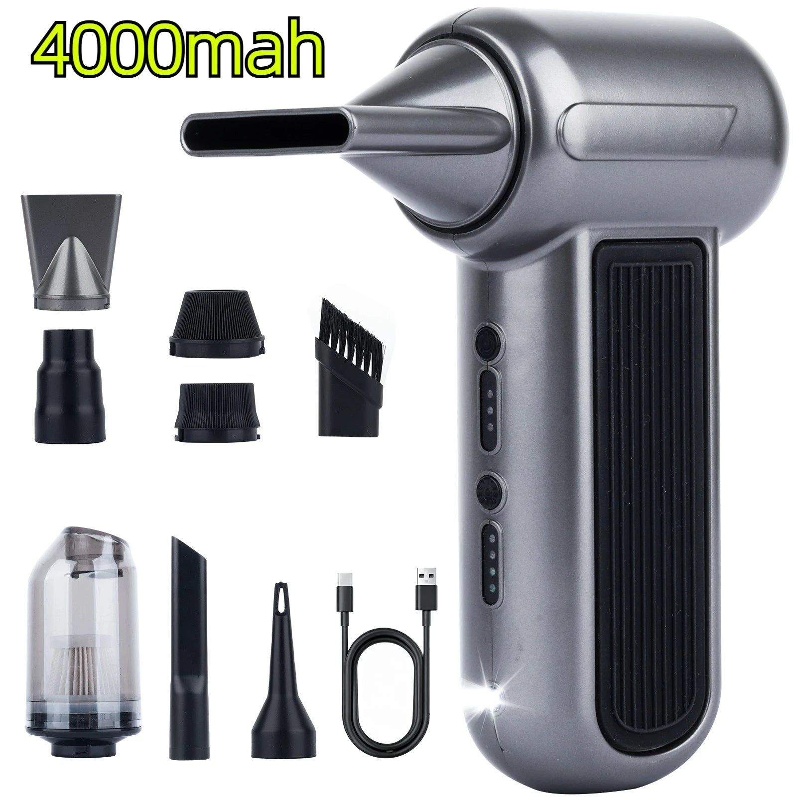 Car Vacuum Cleaner TF100 Turbo Fan Electric Air Duster Air Blower 4-Gear Brushless Motor for Car/PC/Home/Pet/Outdoor Cleaning