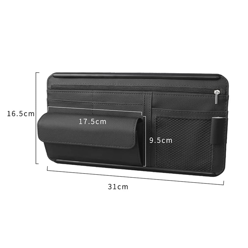 Multi-Pocket Car Sun Visor Organizer, Hanging Holder for Cards, Phones, Glasses and Pens to Store Small Vehicle Belongings