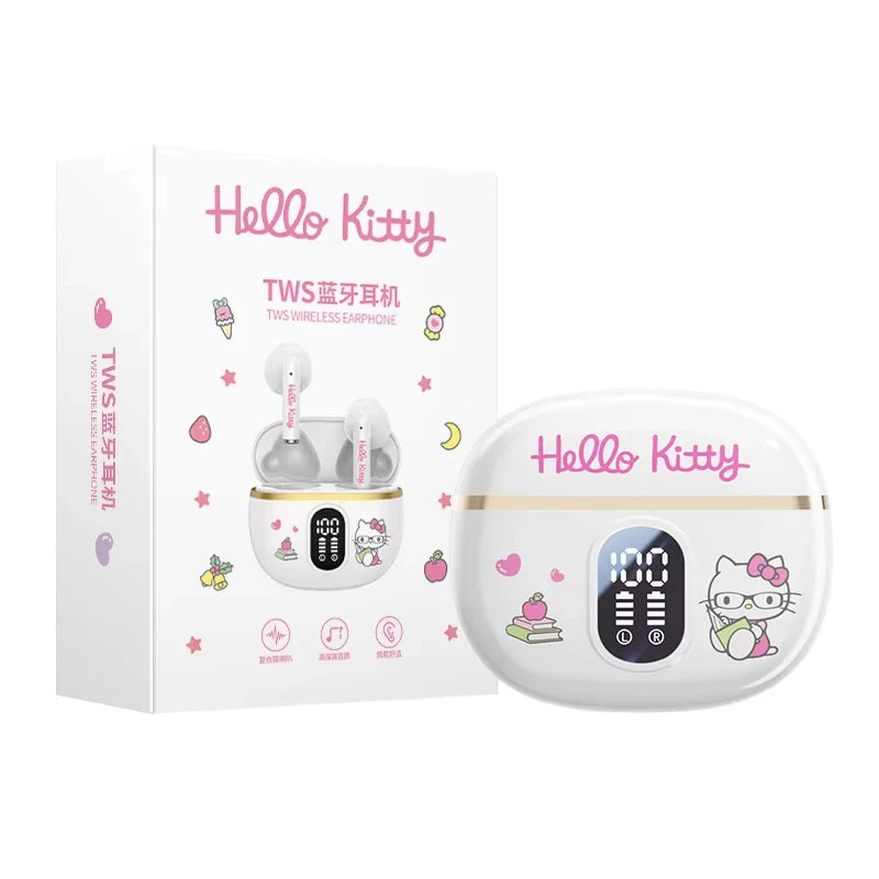 Original Sanrio TWS Bluetooth Earphones Clear Case Kuromi Wireless Headset Hello Kitty In-Ear Sport Noise Reduction Headphone