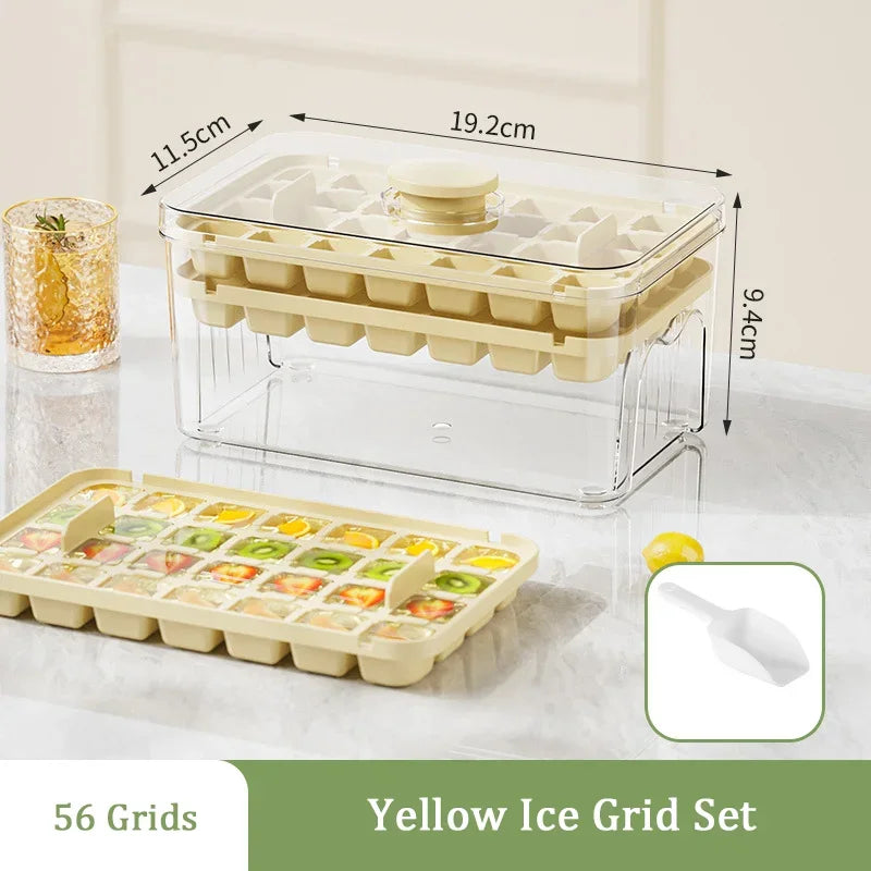28/56 Grids Ice Cube Mold Press Ice Tray Bucket Multifunctional Ice Maker with One-touch To Release Portable Ice Box Ice Cube Tr