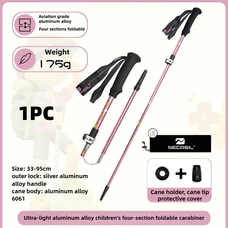 Kids Telescoping Hiking Poles - 4-Section Aluminum Alloy Folding Trekking Sticks, Lightweight Collapsible Walking Staff