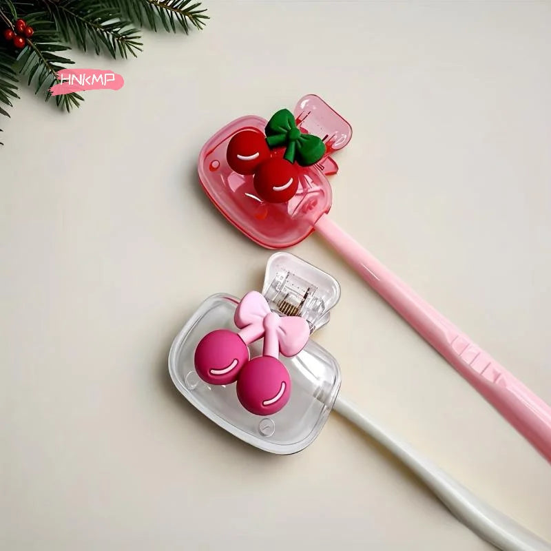 Cute Cherry Bow Toothbrush Storage Holder 1/2Pcs Protect Head with Dual Holes for Drainage And Ventilation