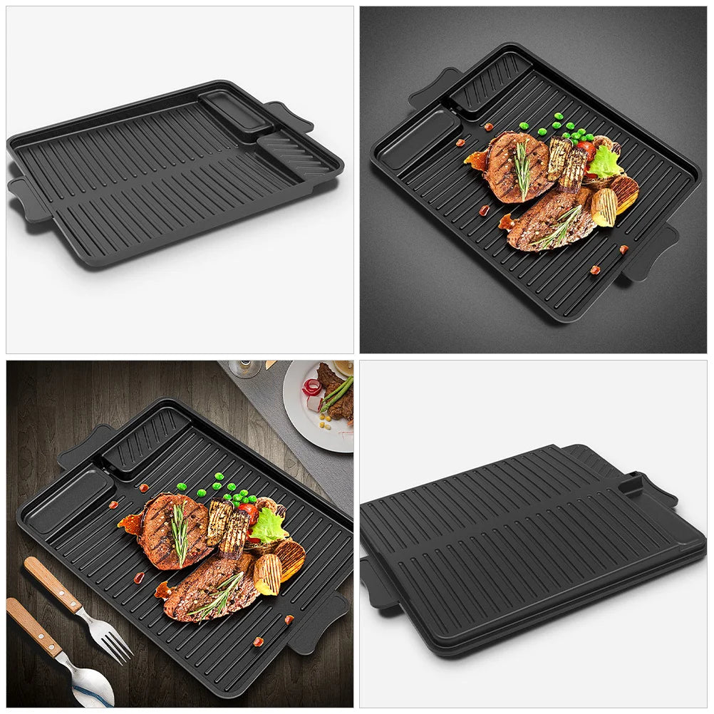 Korean Bbq Pan Large Rectangular Maifan Stone Nonstick Grill Plate Indoor Outdoor Stove Top Camping Barbecue Oil Spill Baking