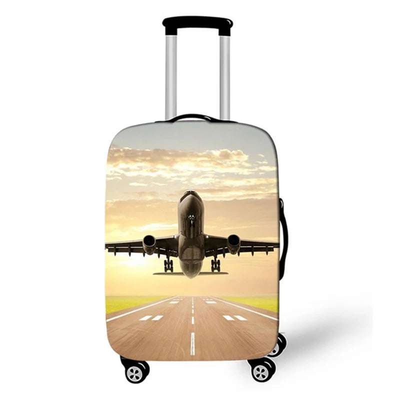 3D Aircraft Travel Suitcase Cover Elastic Fabric Luggage Protective Cover 18-32 Inch Thicken Trolley Case Cover Travel Accessory