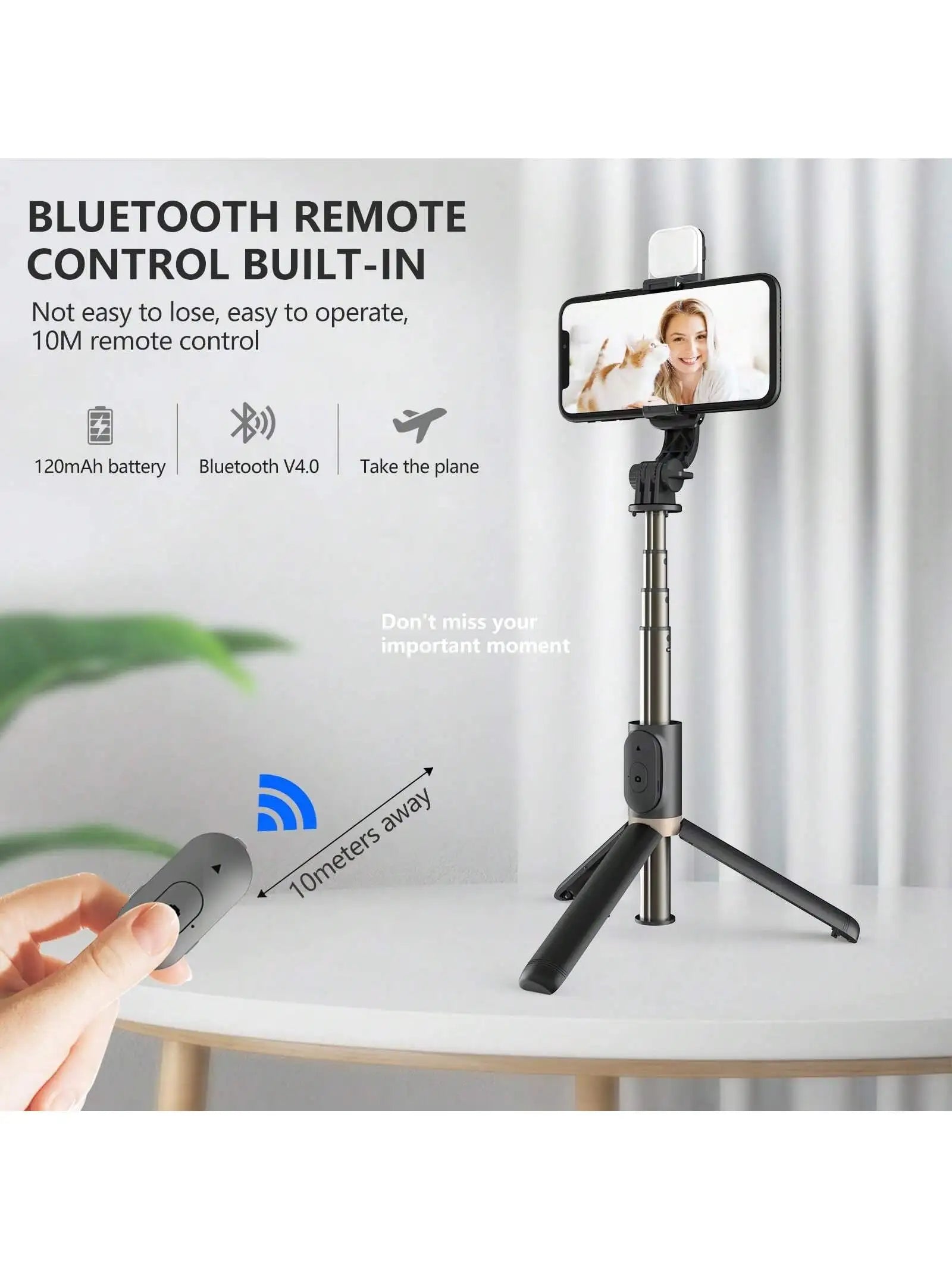 1.7M/66.9In Selfie Stick Tripod with Fill Light, Wireless Bluetooth Remote Control Aluminum Alloy Phone Stand, Foldable Portable Cell Phone Holder for Live Streaming Travel Group Photos