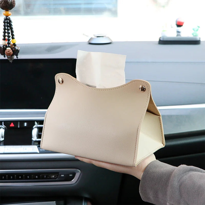 Car Tissue Box Holder  Leather Car Center Console Armrest Napkin Box Sun Visor Backseat Tissue Case