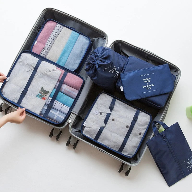 7 Pcs Set Travel Storage Bags, Luggage Organizer Clothes Sorting Foldable Organizer,  Waterproof Suitcase Packing Bags SNBD021