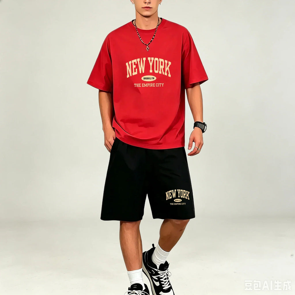 Outdoor Sport Men T‑Shirts Sets Moisture‑Wicking T‑Shirts Sets Hot‑selling Loose‑Fit 2‑Piece Suit Casual Daily Streetwear Outfit