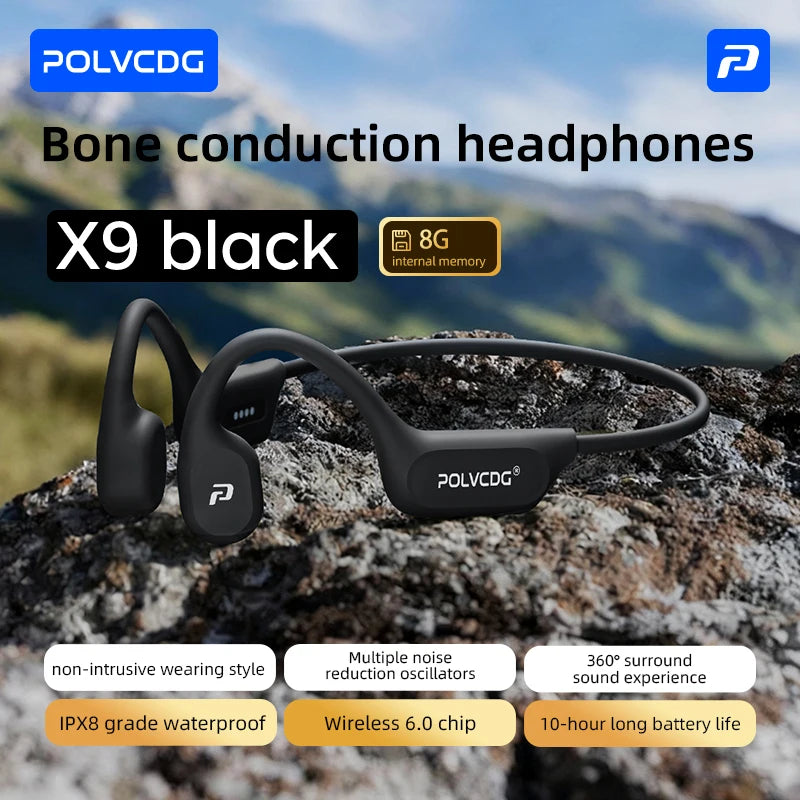 POLVCDG 8G Memory Bone-Conduction Sports Swimming Headphones IPX8 Waterproof Bluetooth 6.0 Running Headphones 2026 New Model X9