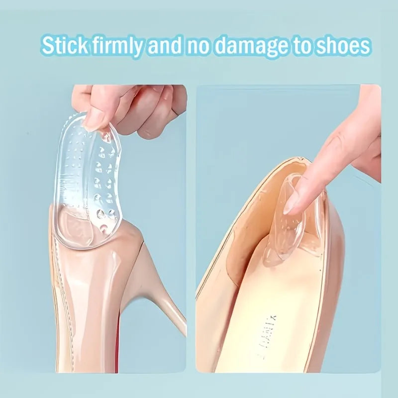 4-Pcs Self-Adhesive Heel Pad, Anti Slip Wear-Resistant Soft Silicone Heel Patch Half Size Pad Suitable for High Heels Casual Sho