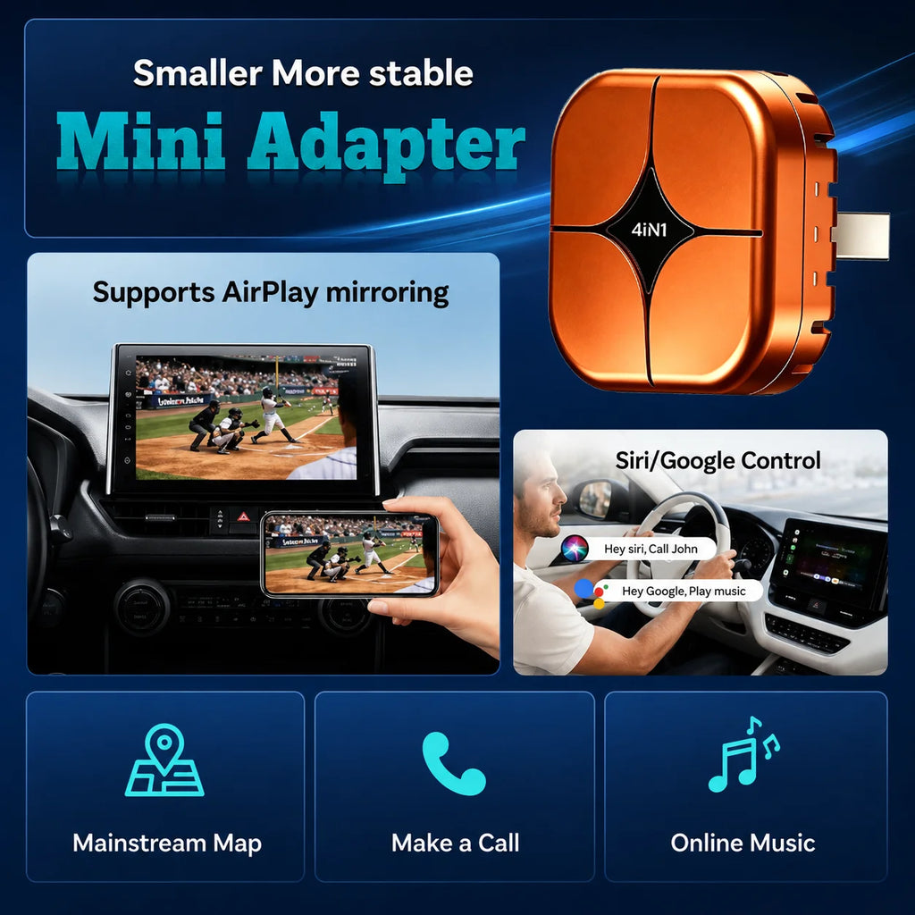 PLAYAIBOX Wireless CarPlay Android Auto Adapter 4 in 1 Dongle Plug and Play Screen Mirror Link AirPlay Miracast Car Accessories