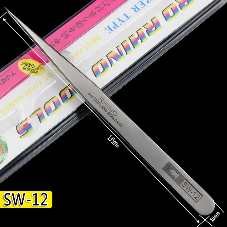 Japan RHINO SW Tweezers Frosted Anti-Magnetic Anti-Acid Slender Pointed Precision Forceps Electronic Components Clamping Tool