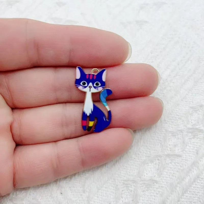 10pcs Cute Alloy Printed Cat Pendant Accessories DIY Keychain Pendant Accessories