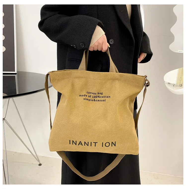 Washed canvas thickened handbag, large capacity trendy unisex crossbody bag, urban artistic student handbag and crossbody bag