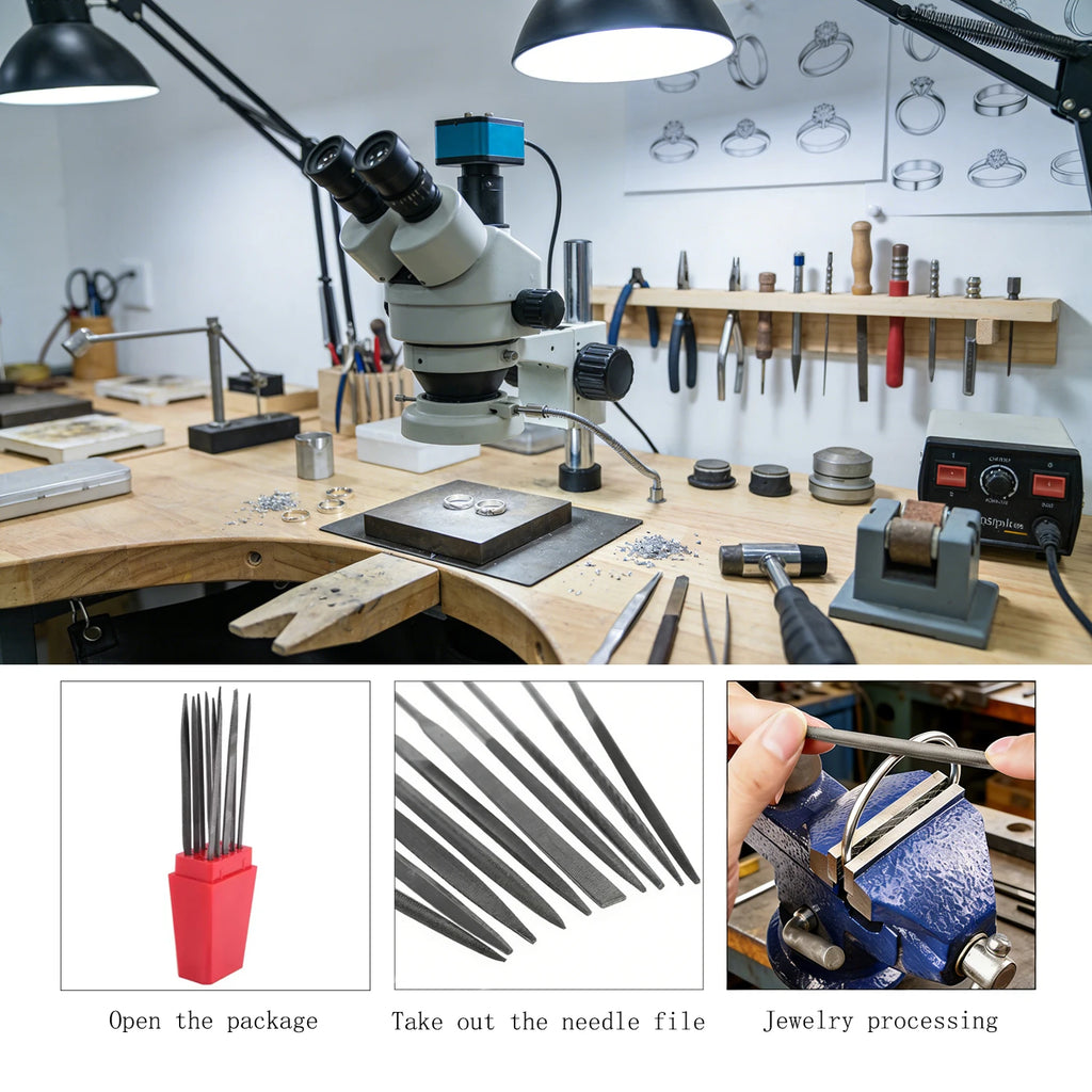 10Pcs Precision Needle File Kit 140mm, Assorted Shapes Mini Files for Metal/Wood/Plastic Detailing, Ergonomic Steel Handle