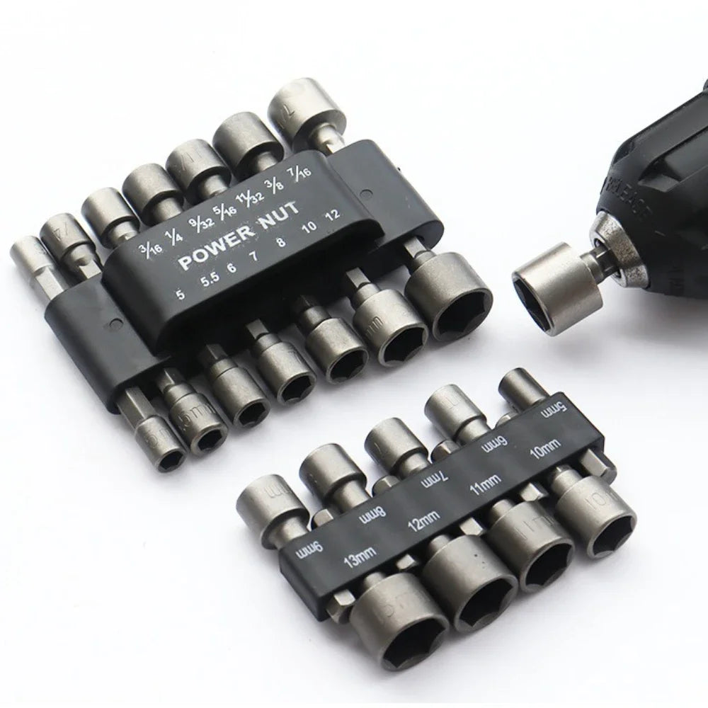 1-4Set 5-12mm Hexagon Nut Driver Drill Socket Screwdriver Wrench Set 9/14Pcs Screwdriver Socket Pneumatic for Woodworking Tools