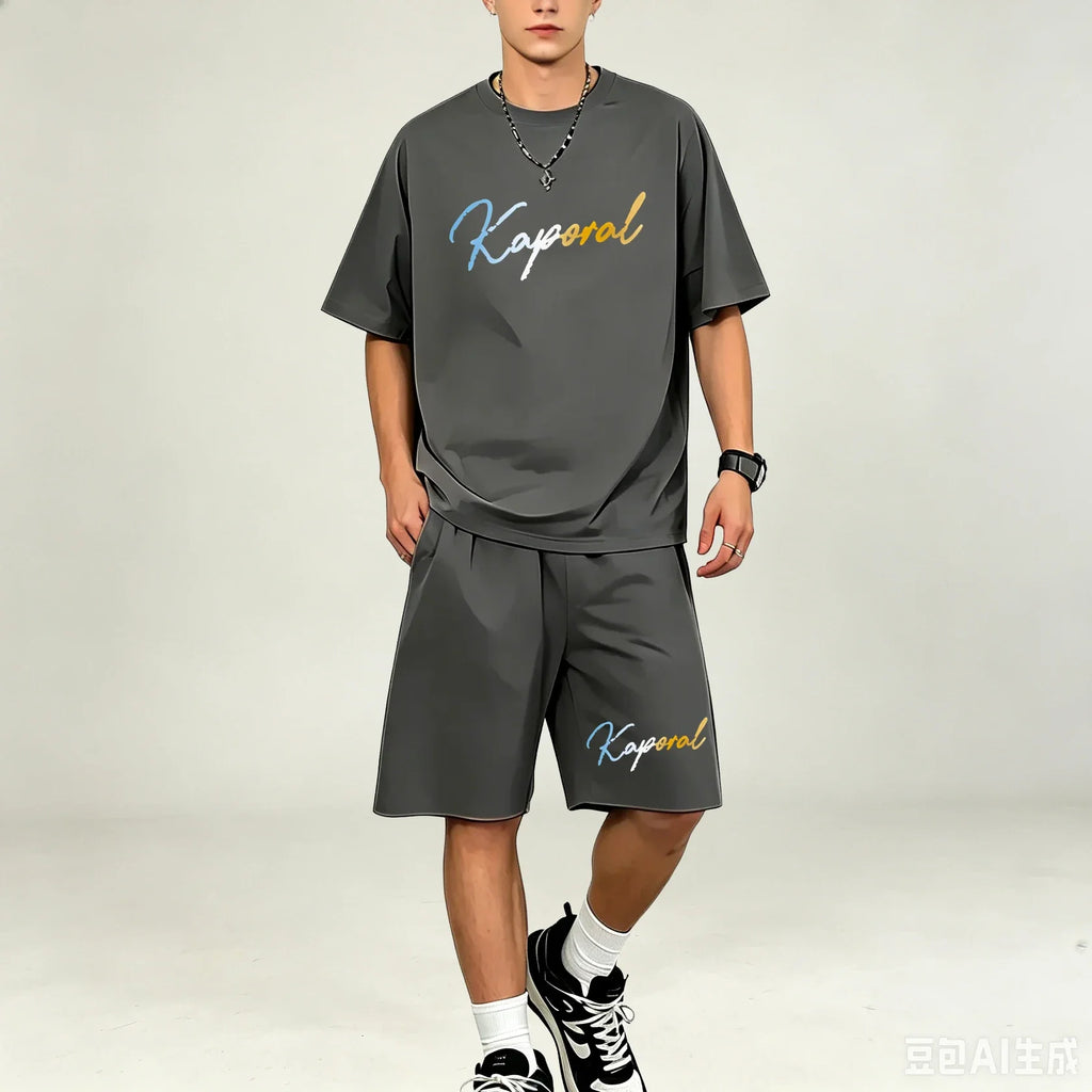 Men T‑Shirts Sets Loose‑Cut 2‑Piece Outfit Breathable Sweat‑proof T‑Shirts Sets Hot‑selling Casual Sport Suit For Men Daily Wear