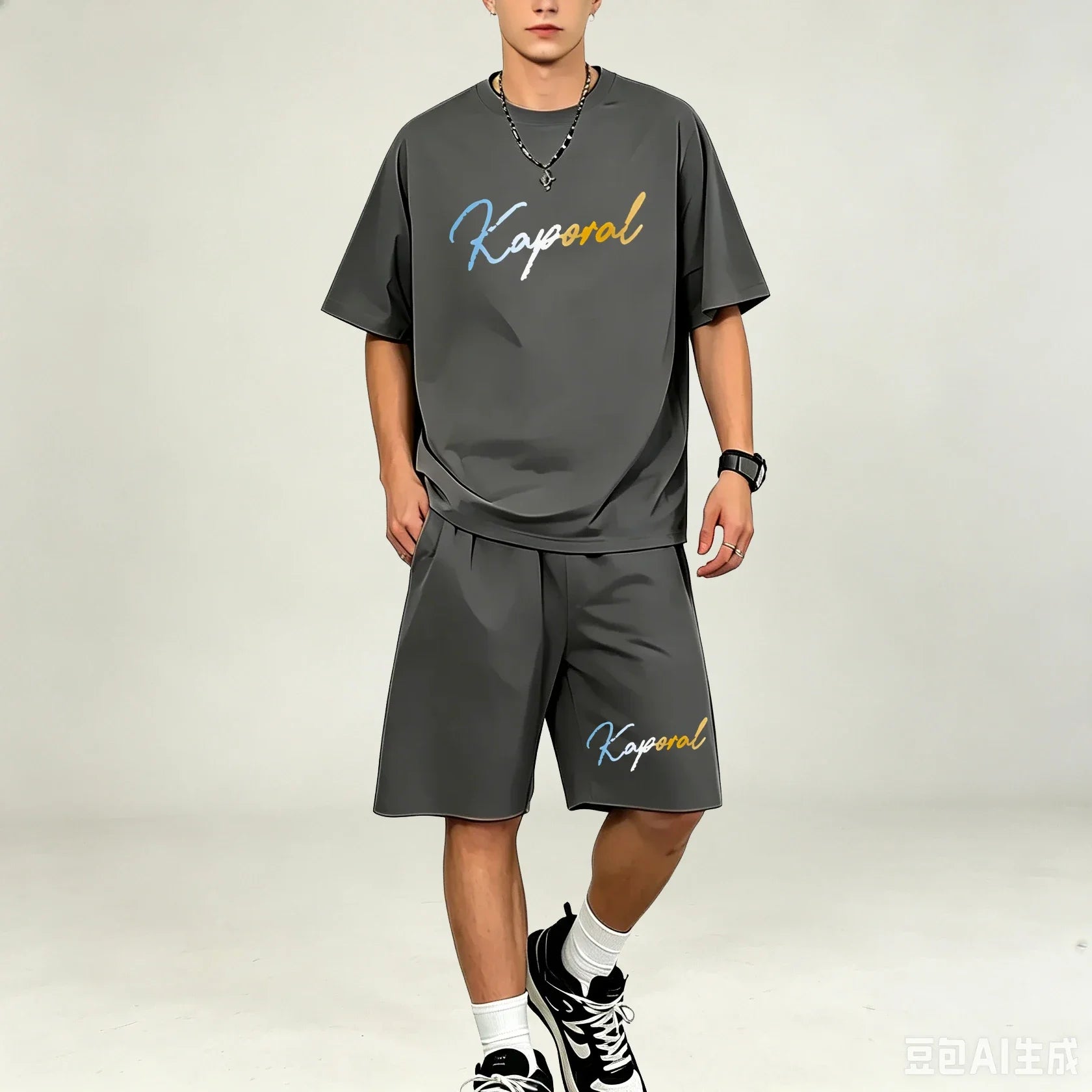 Men T‑Shirts Sets Loose‑Cut 2‑Piece Outfit Breathable Sweat‑proof T‑Shirts Sets Hot‑selling Casual Sport Suit For Men Daily Wear