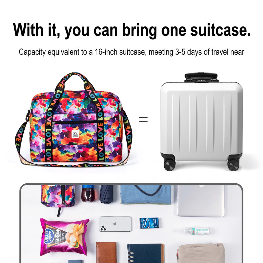 Women's travel bag, large capacity, lightweight portable travel luggage bag short-distance bag, foldable storage shopping bag