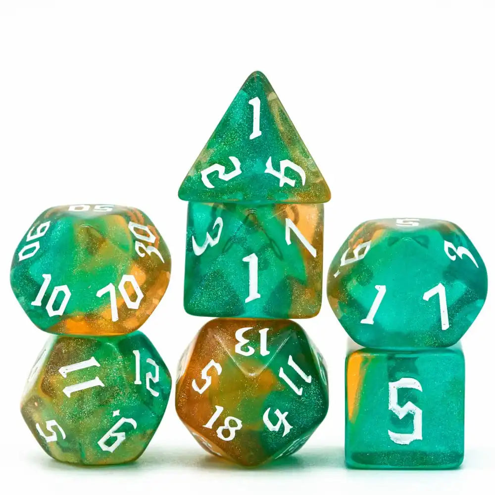 DND Glitter Dice Set 7Pcs/Set Sickle Font D4 D6 D8 D10 D% D12 D20 Polyhedral Dice for Dungeons&Dragons Role Playing Board Games