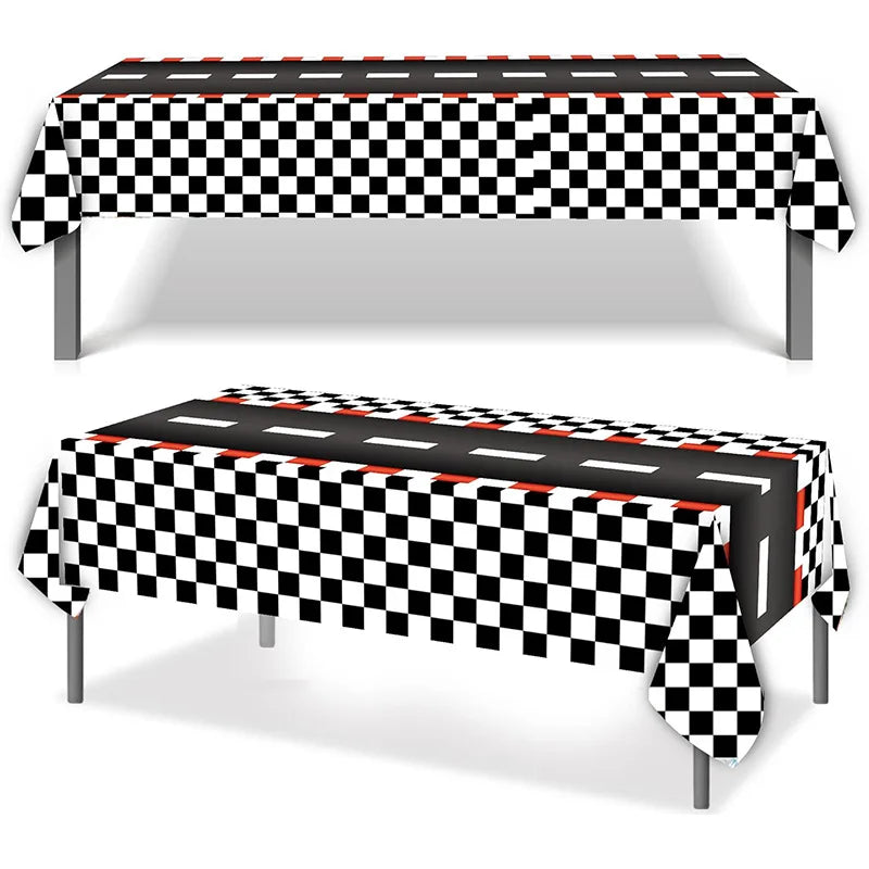 Race Car Theme Tablecloths Black White Checkered Rectangular Plastic Table Cover Racing Car Birthday Party Decorations Supplies