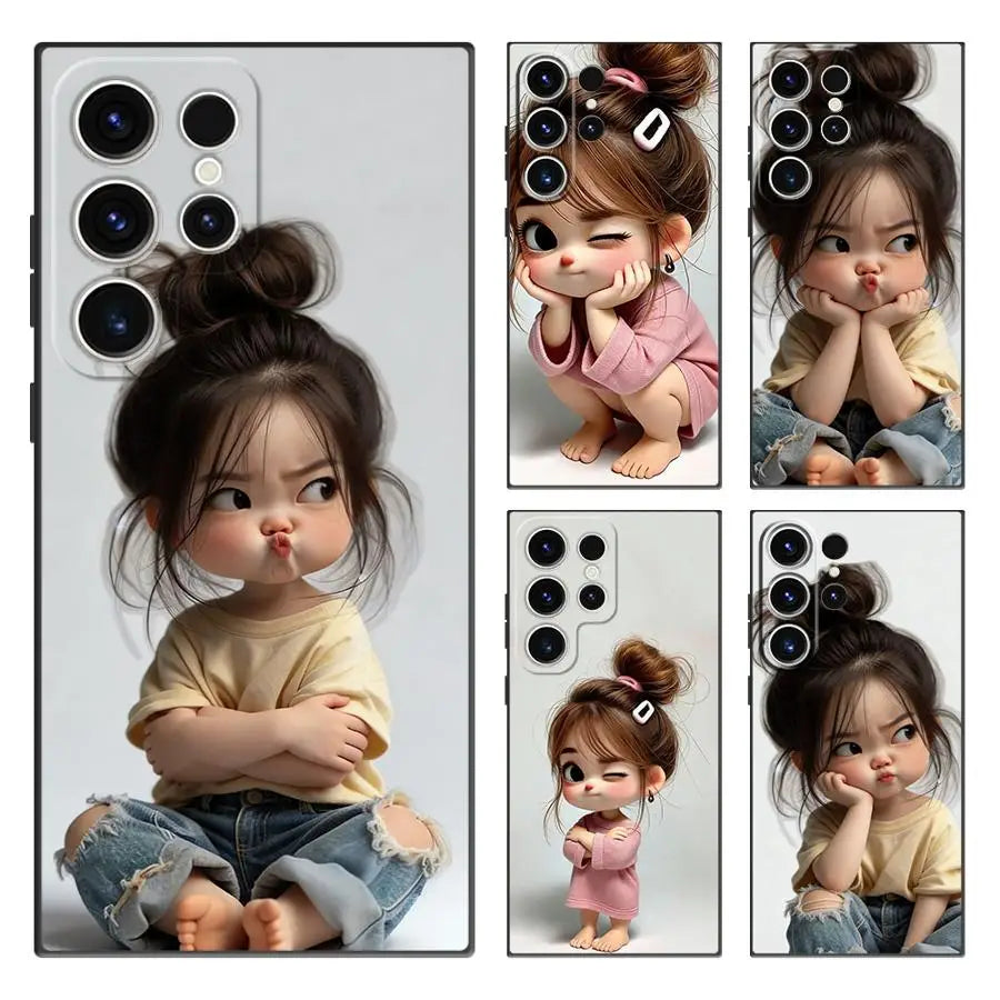 Case for Samsung Galaxy S26 S25 Ultra S20 Note 20 Ultra 8 9 10 S23 S21 FE S10 S9 S24 Plus Funda Phone Cover Cartoon Girl
