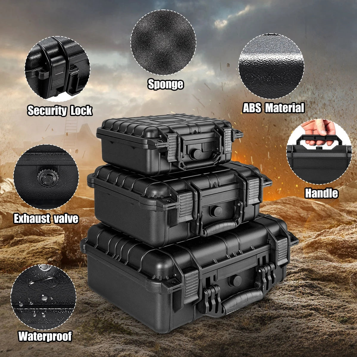 Heavy Duty Waterproof Hard Tool Case 360x270x190mm with Sponge Insert Safety Storage Box for Tools Instruments Tool Storage Box