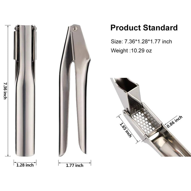 Garlic Press 304 Stainless Steel, Garlic Mincer with Square Hole - Rust Proof, Professional Garlic Crusher, Kitchen Tools