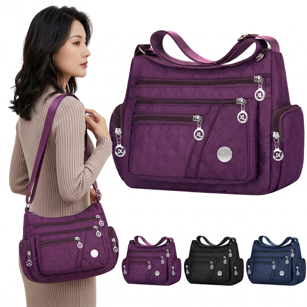 Water Resistant Nylon Multi Zipper Crossbody Bag Large Adjustable Strap Shoulder Purse for Mother Daily Outdoor Shopping Travel
