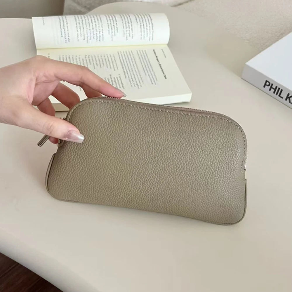 Luxury Simple Design Women Clutch Bag Custom Name 100% Genuine Leather Small Pouch Wallet For Ladies Gift Dropship Clutch Purse